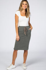 Olive Animal Print Drawstring Maternity Skirt