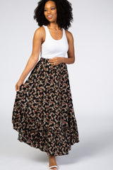 Black Floral Ruffle Maternity Skirt