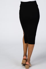 Black Ribbed Knit Pencil Skirt