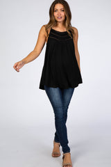 Black Crochet Detail Sleeveless Maternity Top