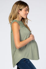 Light Olive Lace Inset Maternity Tank Top