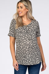 Taupe Animal Print Short Sleeve Maternity Top