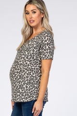 Taupe Animal Print Short Sleeve Maternity Top