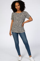 Taupe Animal Print Short Sleeve Top