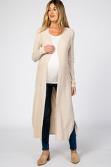 Beige Ribbed Long Sleeve Maternity Duster Cardigan