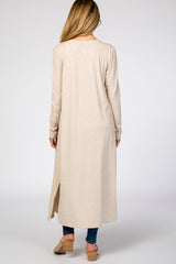 Beige Ribbed Long Sleeve Maternity Duster Cardigan