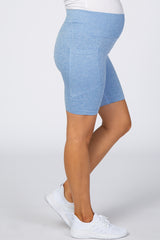 Light Blue Marled Maternity Biker Shorts