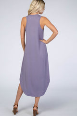 Lavender V-Neck Sleeveless Midi Dress