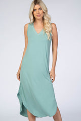 Mint V-Neck Sleeveless Midi Dress