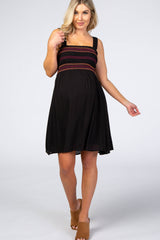 Black Multicolored Stitch Maternity Dress