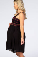 Black Multicolored Stitch Maternity Dress