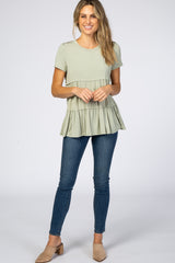 Light Olive Blue Tiered Top