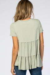 Light Olive Blue Tiered Top