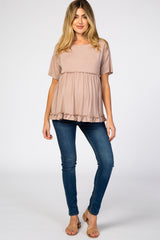 Taupe Lettuce Trim Maternity Top