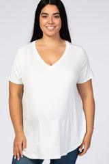 Ivory V-Neck Short Sleeve Maternity Plus Top