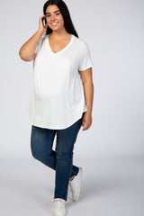 Ivory V-Neck Short Sleeve Maternity Plus Top