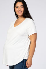 Ivory V-Neck Short Sleeve Maternity Plus Top