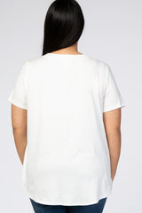 Ivory V-Neck Short Sleeve Maternity Plus Top