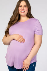 Lavender Round Hem Short Sleeve Maternity Plus