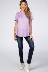 Lavender Round Hem Short Sleeve Maternity Top