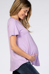 Lavender Round Hem Short Sleeve Maternity Top