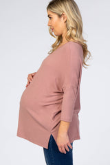 Mauve V-Neck Dropped Shoulder Maternity Top