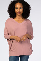 Mauve V-Neck Dropped Shoulder Maternity Top