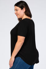 Black Button Front Plus Short Sleeve Top