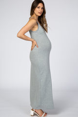 Heather Grey Basic V-Neck Maternity Maxi Dress