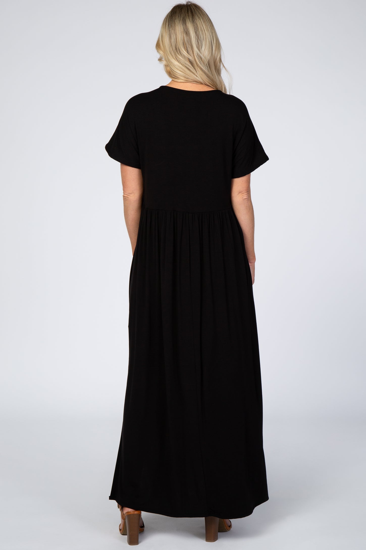 Black Empire Waist Side Slit Maternity Maxi Dress