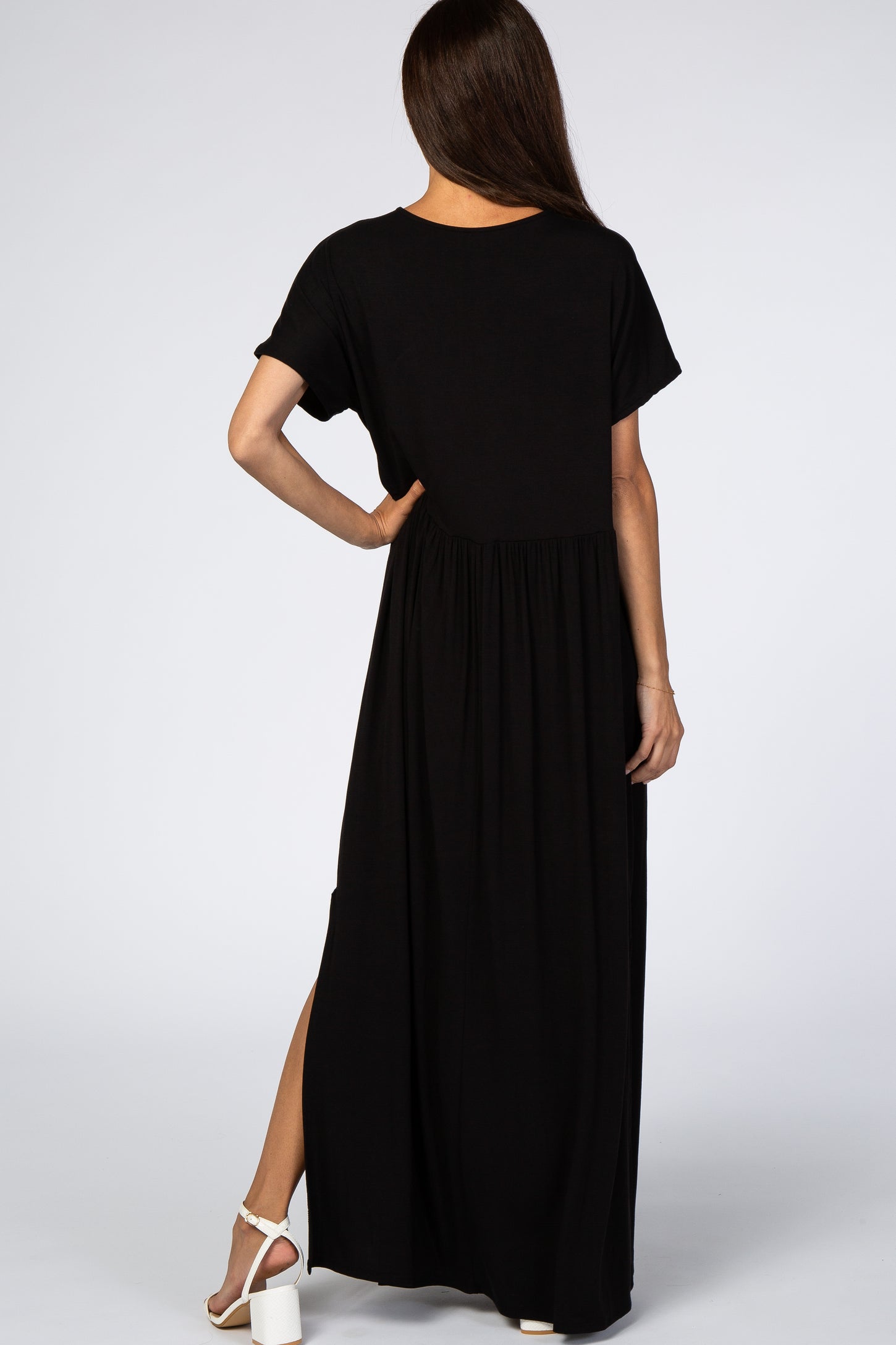 Black Empire Waist Side Slit Maxi Dress