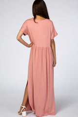 Pink Empire Waist Side Slit Maxi Dress
