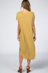 Mustard Raw Hem Short Sleeve Midi Dress