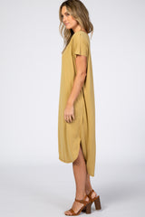 Mustard Raw Hem Short Sleeve Midi Dress