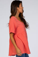 Orange Soft Linen Button Front Top