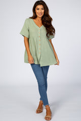 Light Olive Soft Linen Button Front Top