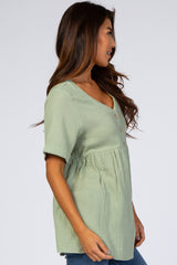 Light Olive Soft Linen Button Front Top