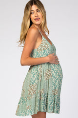 Mint Printed Button Front Maternity Dress