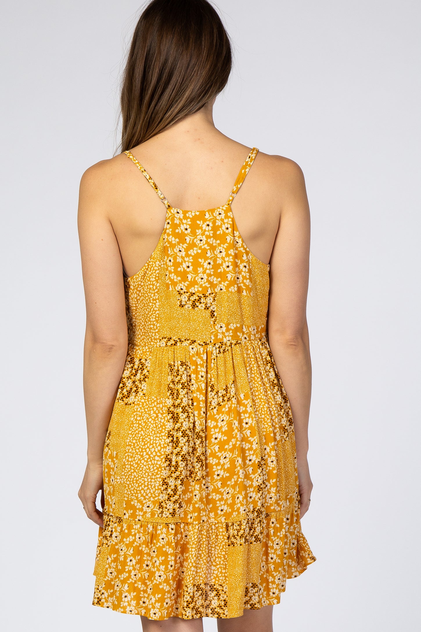 Yellow Printed Button Front Maternity Dress