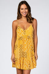 Yellow Printed Button Front Dress