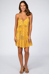 Yellow Printed Button Front Maternity Dress