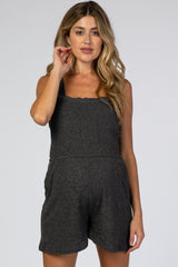 Charcoal Smocked Ruffle Accent Maternity Romper