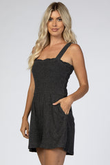 Charcoal Smocked Ruffle Accent Romper