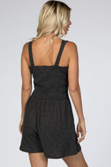 Charcoal Smocked Ruffle Accent Romper