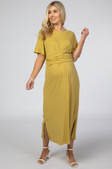 Yellow Wrap Tie Maternity Midi Dress