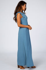 Blue Ruffle Sleeve Maxi Dress
