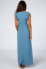 Blue Ruffle Sleeve Maxi Dress