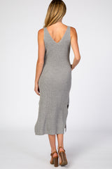 Heather Grey V-Neck Side Slit Maternity Midi Dress