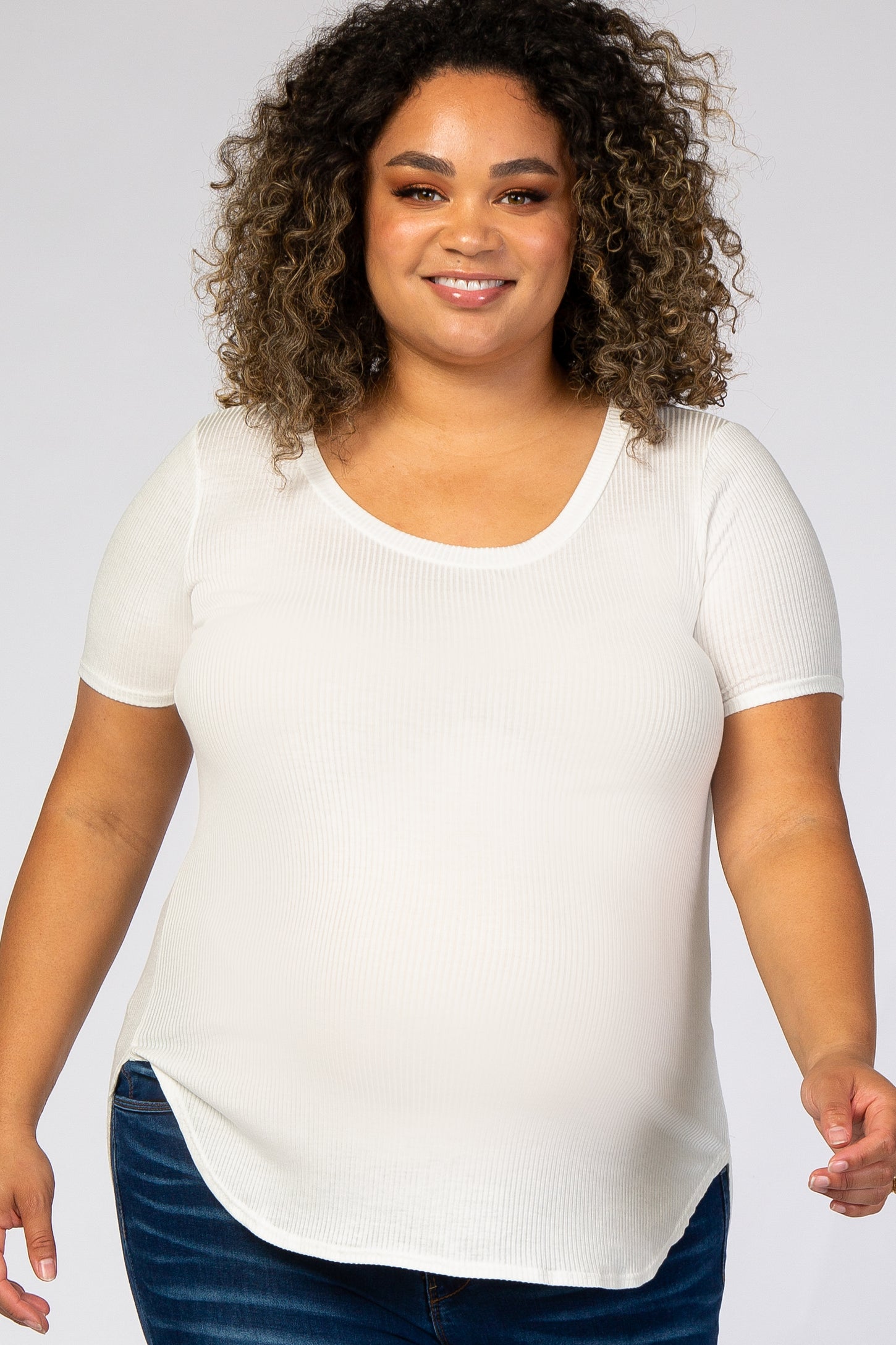 Ivory Ribbed Scoop Neck Maternity Plus Top