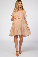 Beige Polka Dot Tiered Maternity Dress